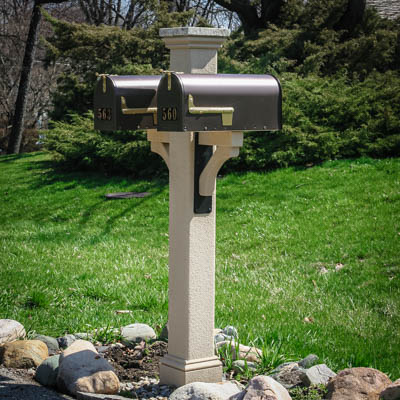 mailbox post with two boxes